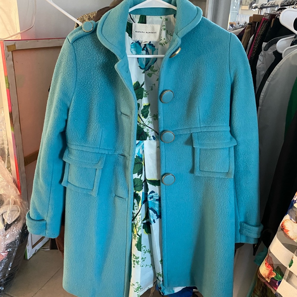 Vintage Banana Republic Military Style Turquoise Coat XS